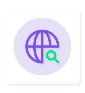 eVestment icon of a purple globe with a green magnifying glass.