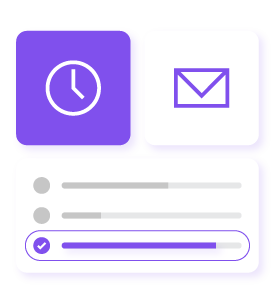 eVestment iconography of time and mail in purple.