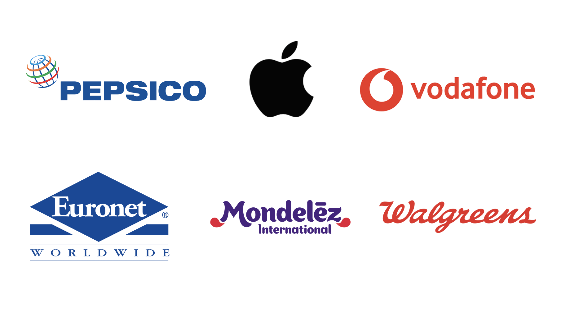 A collage of logos including PepsiCo, Apple, Vodafone, Euronet Worldwide, Mondelez International, and Walgreens, all partnered with Nasdaq bond exchange.