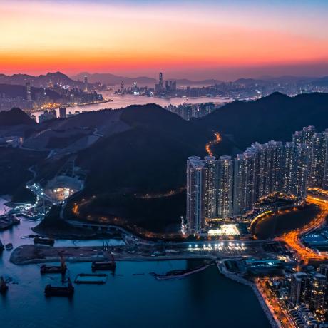 Cityscape with mountains