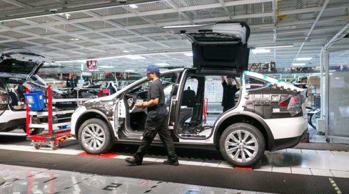 Model X on Tesla's general assembly line in its factory in Fremont, California.