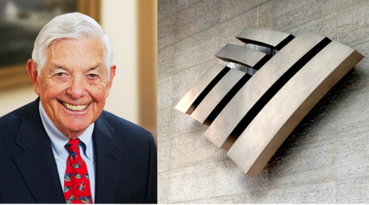 A picture of Hugh McColl, next to the Bank of America logo.