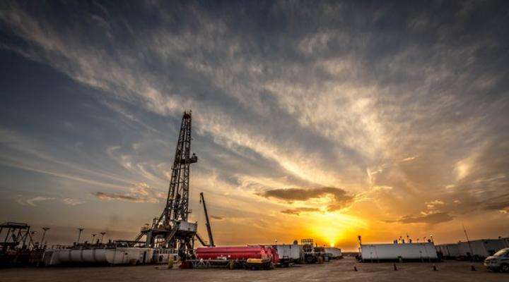 Drilling rig at dusk