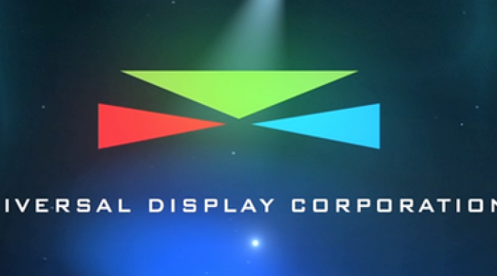 Universal Display Corporation logo with red, green, and blue triangles