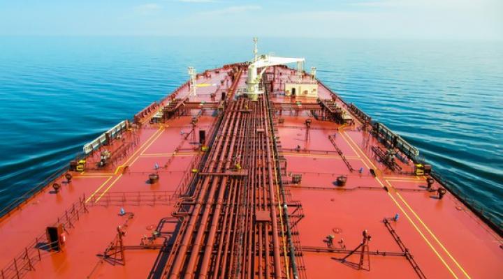 Red-painted tanker foredeck