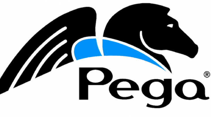 Pegasystems logo with a black and blue pegasys.