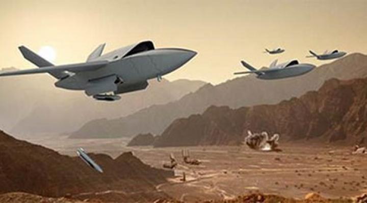 An artist's depiction of drone fighter jets.