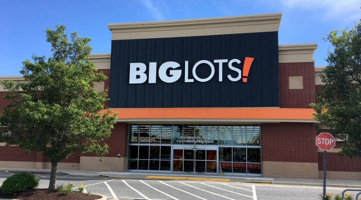 Big Lots store location with parking lot in front.