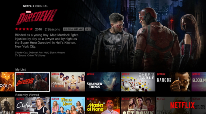 The Netflix home page showing artwork from several shows.