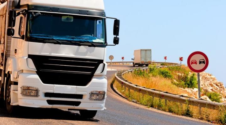 Truck driving down hill