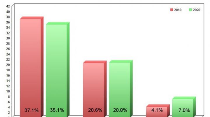 Percentage of U.S digital ad spending, 2018 to 2020.