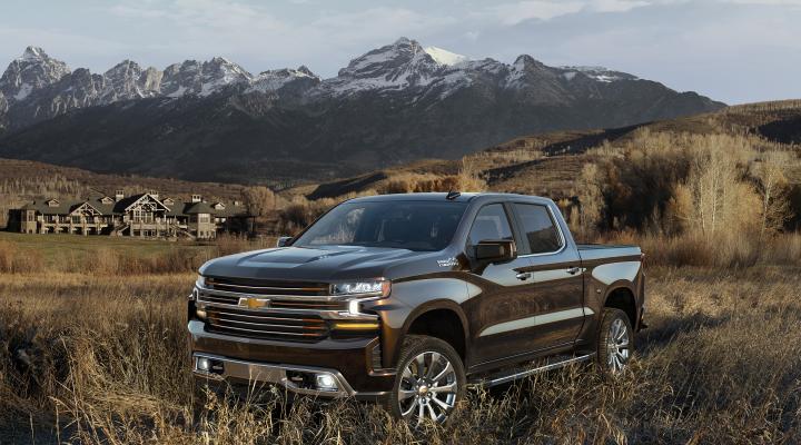 A 2019 Chevrolet Silverado, a full-size pickup truck.