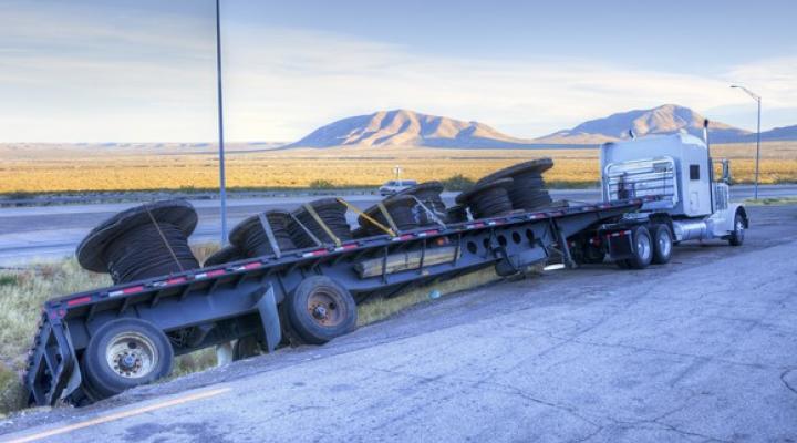 Tractor trailer in a ditch