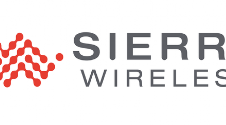 Sierra Wireless text logo with red dotted design on right