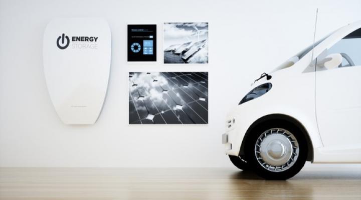 Room with energy storage and an electric vehicle. 