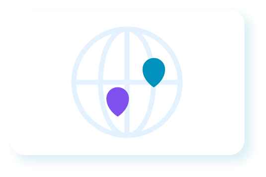 eVestment icon of a blue globe with blue and purple location pins.