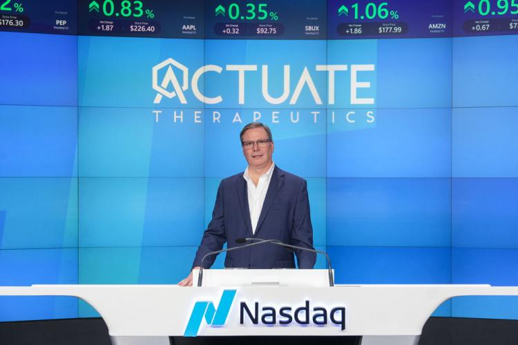 Actuate Therapeutics rings the Nasdaq stock market opening bell on August 23, 2024.