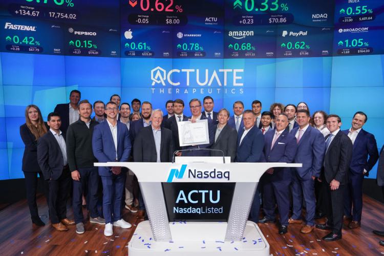 Actuate Therapeutics rings the Nasdaq stock market opening bell on August 23, 2024.