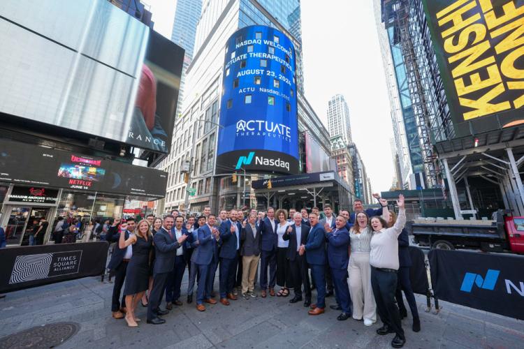 Actuate Therapeutics rings the Nasdaq stock market opening bell on August 23, 2024.