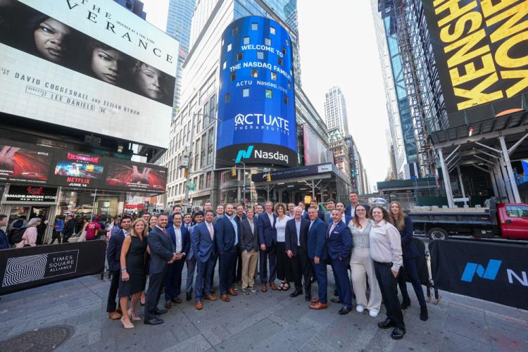 Actuate Therapeutics rings the Nasdaq stock market opening bell on August 23, 2024.