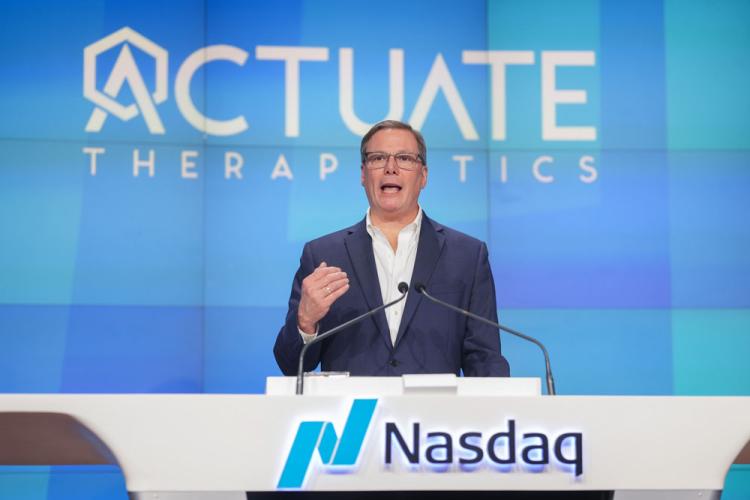 Actuate Therapeutics rings the Nasdaq stock market opening bell on August 23, 2024.