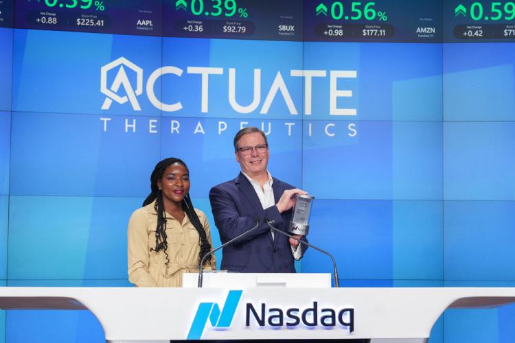 Actuate Therapeutics rings the Nasdaq stock market opening bell on August 23, 2024.