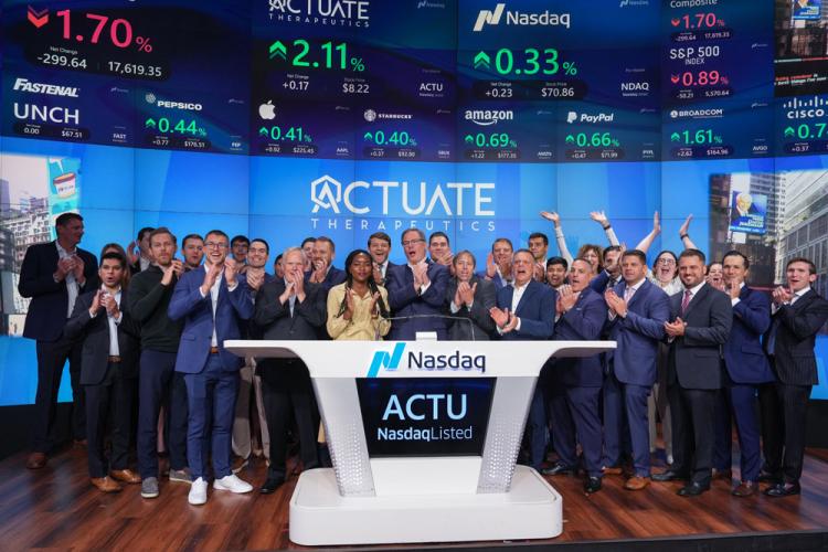 Actuate Therapeutics rings the Nasdaq stock market opening bell on August 23, 2024.