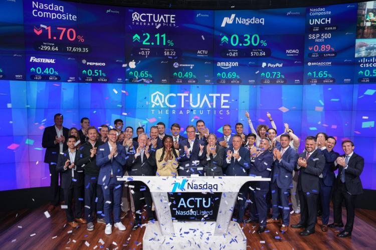 Actuate Therapeutics rings the Nasdaq stock market opening bell on August 23, 2024.