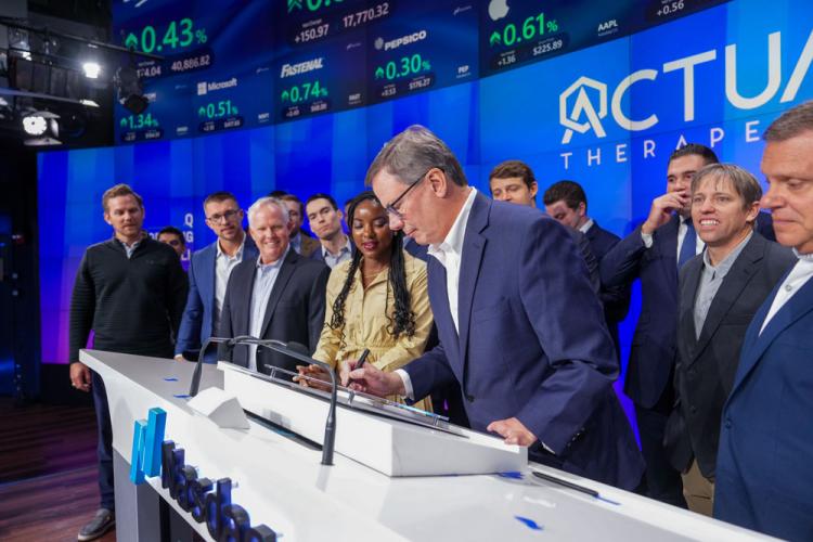 Actuate Therapeutics rings the Nasdaq stock market opening bell on August 23, 2024.