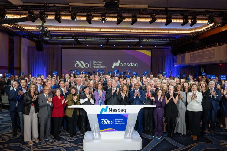 American Bankers Association rings the Nasdaq stock market closing bell on October 28, 2024.