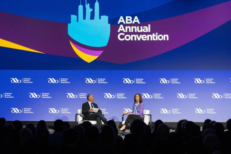 American Bankers Association rings the Nasdaq stock market closing bell on October 28, 2024.