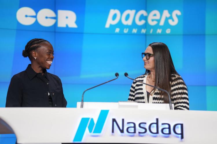 Chocolate City Relay and Pacers Running rings the Nasdaq stock market closing bell on December 5, 2024.