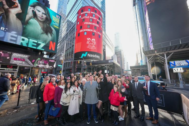 Little Saint Nick Foundation rings the Nasdaq stock market closing bell on December 24, 2024.