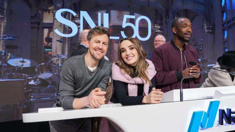 NBCUniversal rings the Nasdaq stock market opening bell in celebration of "Saturday Night Live" 50th Anniversary.