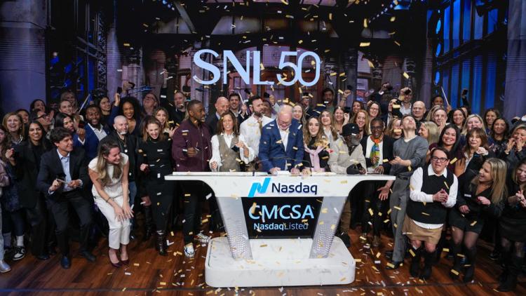 NBCUniversal rings the Nasdaq stock market opening bell in celebration of "Saturday Night Live" 50th Anniversary.