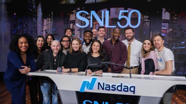 NBCUniversal rings the Nasdaq stock market opening bell in celebration of "Saturday Night Live" 50th Anniversary.