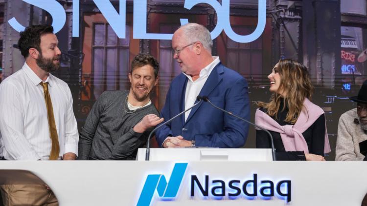 NBCUniversal rings the Nasdaq stock market opening bell in celebration of "Saturday Night Live" 50th Anniversary.