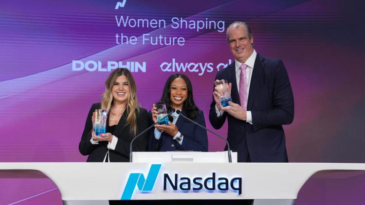 Dolphin rings the Nasdaq stock market closing bell on March 7, 2025.