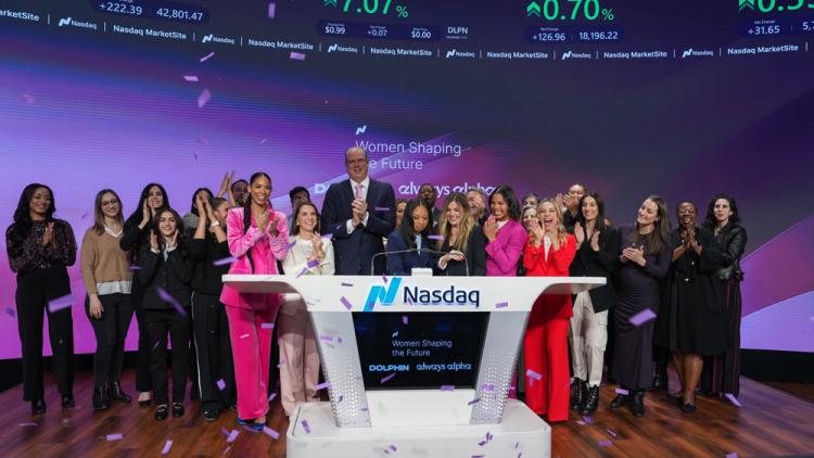 Dolphin rings the Nasdaq stock market closing bell on March 7, 2025.